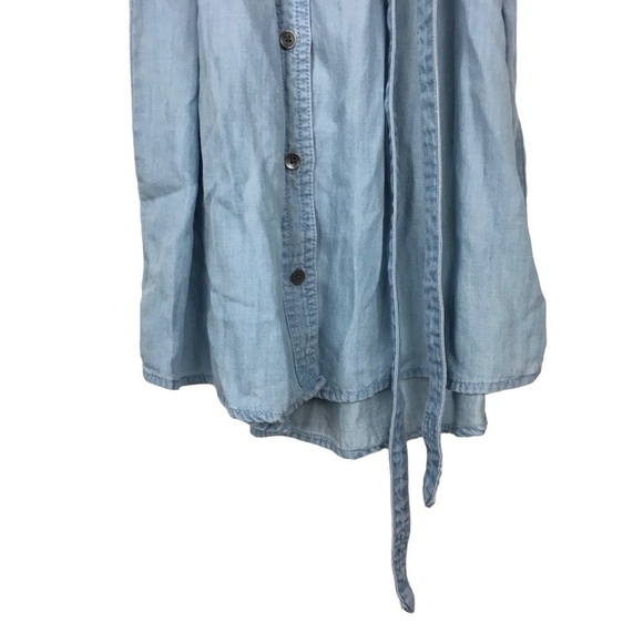 BANANA REPUBLIC Chambray Shirt Dress Light Wash Tie Waist Roll Tab Plus Size 14 - Picture 7 of 14
